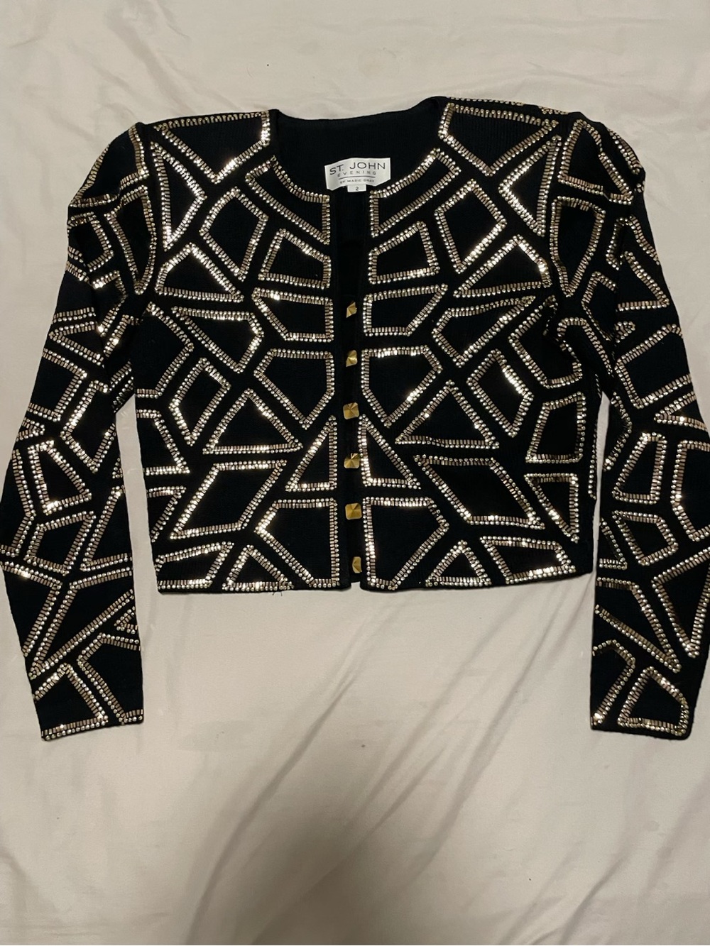 St John Evening Marie Gray Womens Embellished Sequin Cropped Jacket Black Sz 2